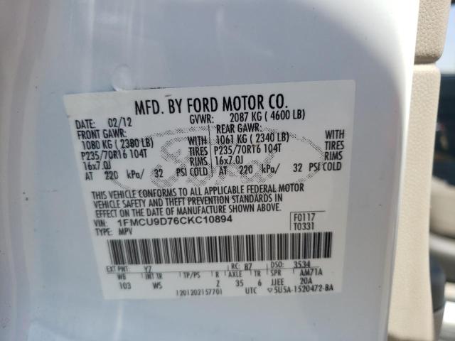 Photo 10 from auction – 2012 FORD ESCAPE XLT with VIN 1FMCU9D76CKC10894