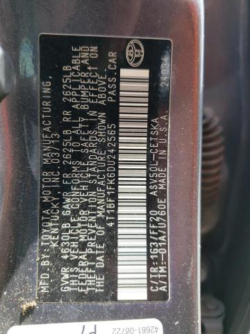 Photo 10 from auction – 2013 TOYOTA CAMRY L with VIN 4T1BF1FK6DU242565