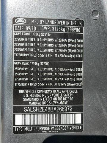 Photo 10 from auction – 2011 LAND ROVER RANGE ROVE with VIN SALSH2E48BA268972