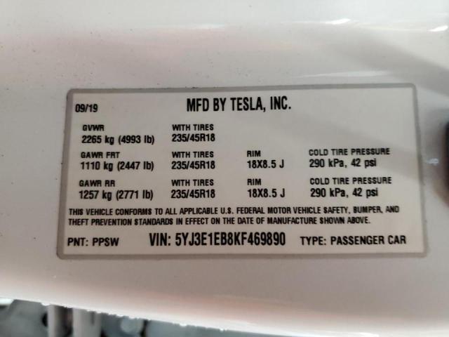 Photo 10 from auction – 2019 TESLA MODEL 3 with VIN 5YJ3E1EB8KF469890