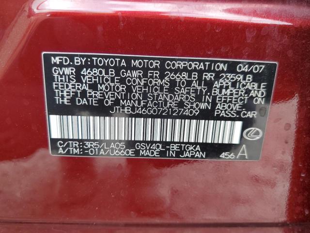Photo 10 from auction – 2007 LEXUS ES 350 with VIN JTHBJ46G072127409