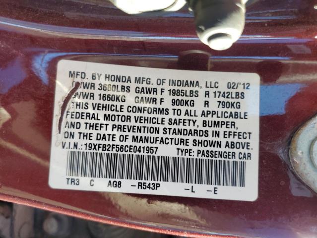 Photo 10 from auction – 2012 HONDA CIVIC LX with VIN 19XFB2F56CE041957