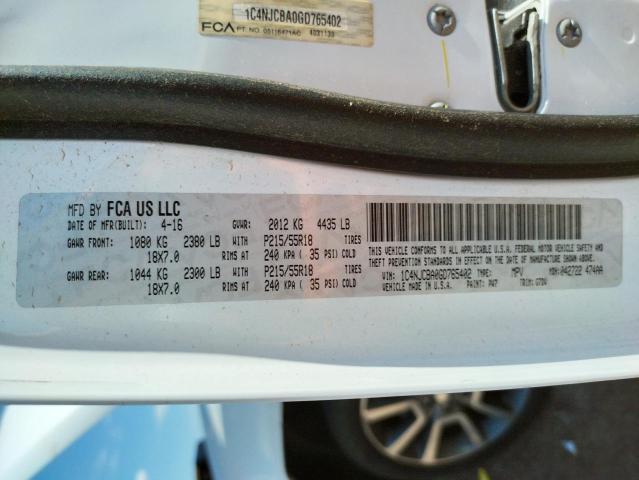 Photo 10 from auction – 2016 JEEP COMPASS SP with VIN 1C4NJCBA0GD765402