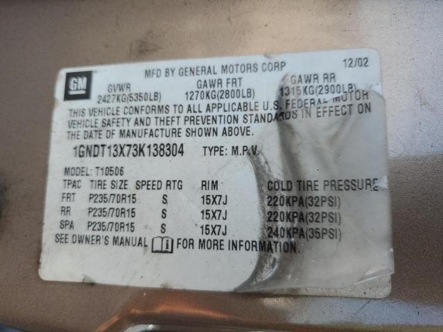 Photo 10 from auction – 2003 CHEVROLET BLAZER with VIN 1GNDT13X73K138304