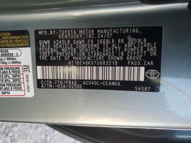 Photo 10 from auction – 2007 TOYOTA CAMRY CE with VIN 4T1BE46KX7U683219
