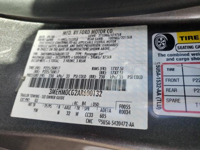 Photo 10 from auction – 2010 MERCURY MILAN PREM with VIN 3MEHM0CG2AR600132