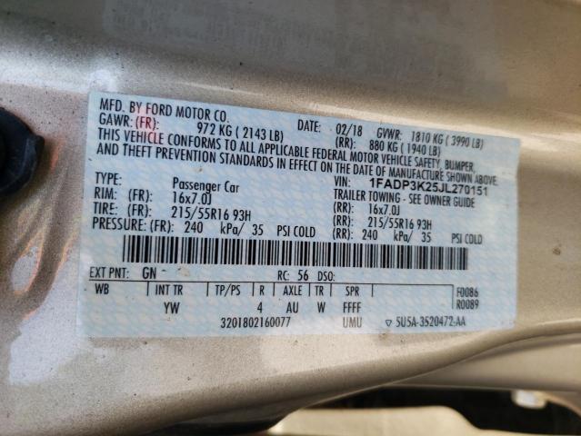 Photo 10 from auction – 2018 FORD FOCUS SE with VIN 1FADP3K25JL270151