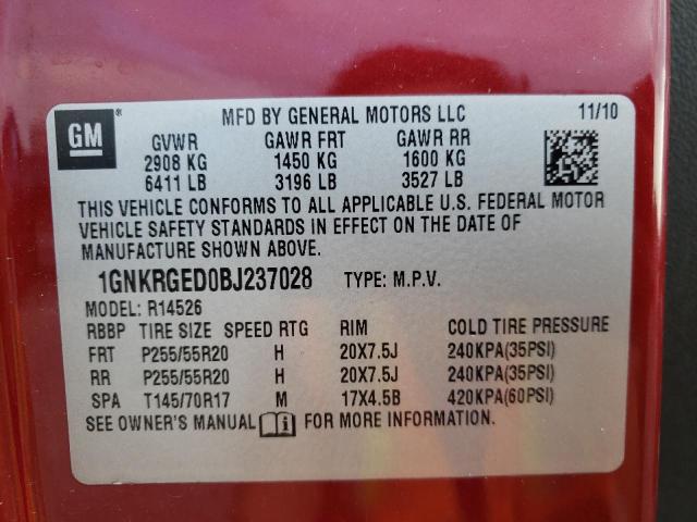 Photo 10 from auction – 2011 CHEVROLET TRAVERSE L with VIN 1GNKRGED0BJ237028