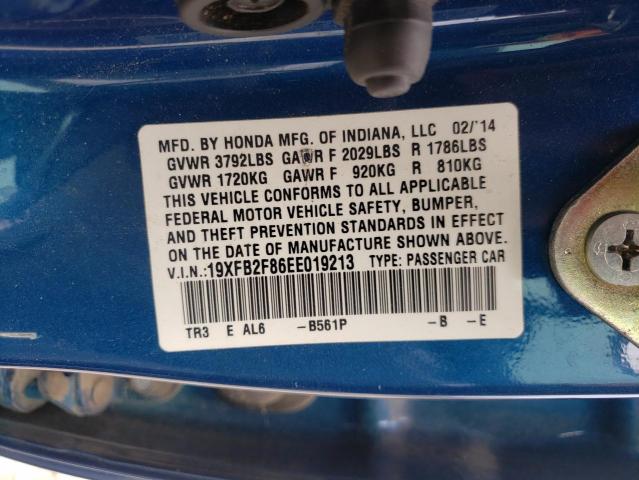 Photo 10 from auction – 2014 HONDA CIVIC EX with VIN 19XFB2F86EE019213