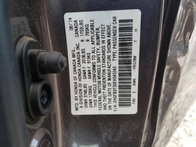 Photo 10 from auction – 2014 HONDA CIVIC LX with VIN 2HGFB2F50EH545543