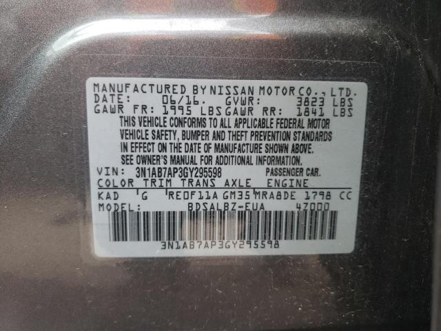 Photo 10 from auction – 2016 NISSAN SENTRA S with VIN 3N1AB7AP3GY295598