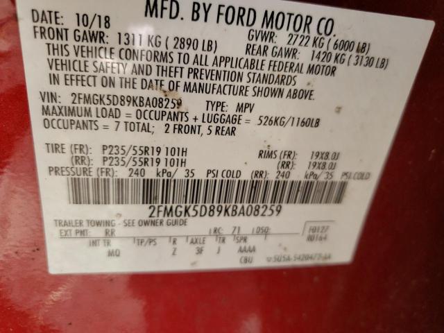 Photo 10 from auction – 2019 FORD FLEX LIMIT with VIN 2FMGK5D89KBA08259
