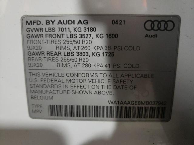 Photo 10 from auction – 2021 AUDI E-TRON PRE with VIN WA1AAAGE8MB037942