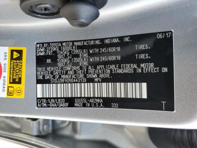 Photo 10 from auction – 2017 TOYOTA HIGHLANDER with VIN 5TDJZRFH2HS443139