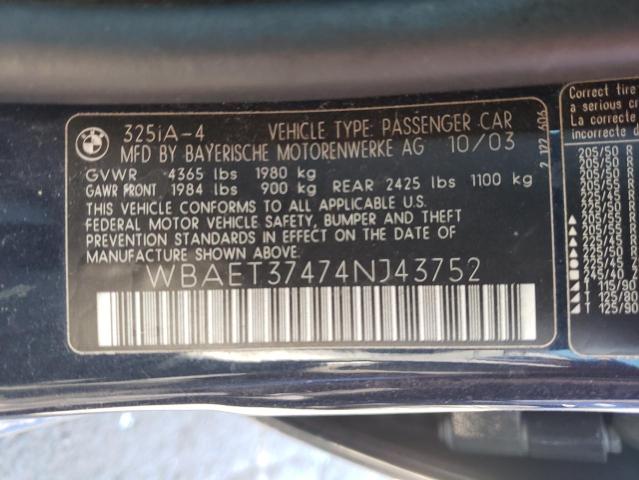 Photo 10 from auction – 2004 BMW 325 I with VIN WBAET37474NJ43752
