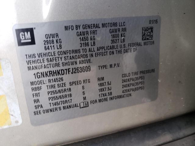 Photo 10 from auction – 2015 CHEVROLET TRAVERSE L with VIN 1GNKRHKD7FJ263609