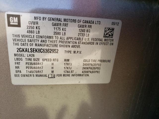 Photo 10 from auction – 2012 GMC TERRAIN SL with VIN 2GKALSEK8C6362952