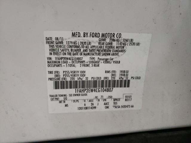 Photo 10 from auction – 2012 FORD TAURUS SEL with VIN 1FAHP2EW4CG104807