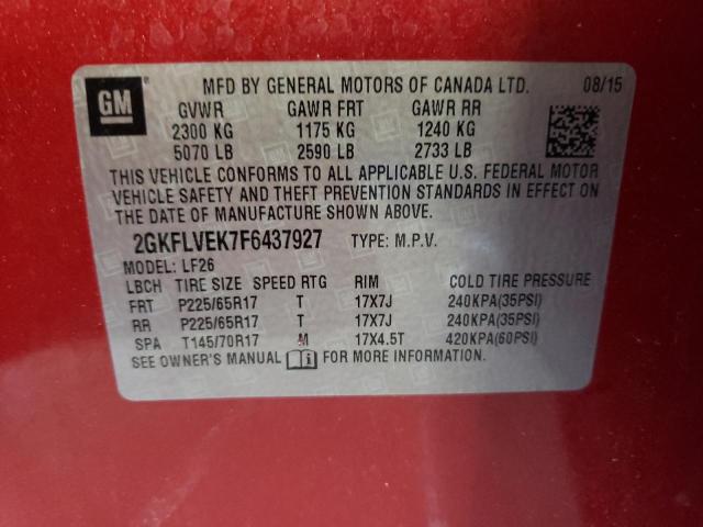 Photo 10 from auction – 2015 GMC TERRAIN SL with VIN 2GKFLVEK7F6437927