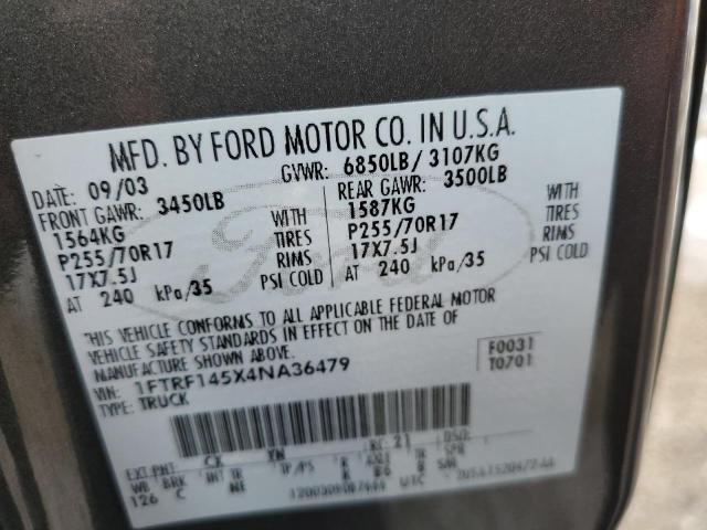 Photo 10 from auction – 2004 FORD F150 with VIN 1FTRF145X4NA36479