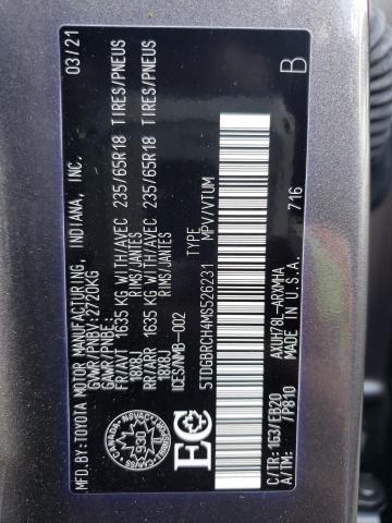 Photo 10 from auction – 2021 TOYOTA HIGHLANDER with VIN 5TDGBRCH4MS526231
