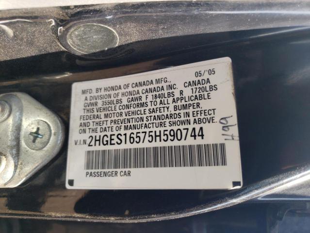 Photo 10 from auction – 2005 HONDA CIVIC LX with VIN 2HGES16575H590744
