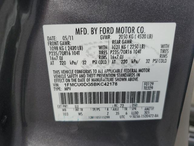 Photo 10 from auction – 2011 FORD ESCAPE XLT with VIN 1FMCU0DG5BKC42178