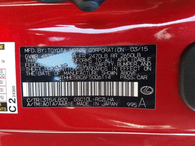 Photo 10 from auction – 2015 LEXUS RC 350 with VIN JTHHE5BC6F5006114