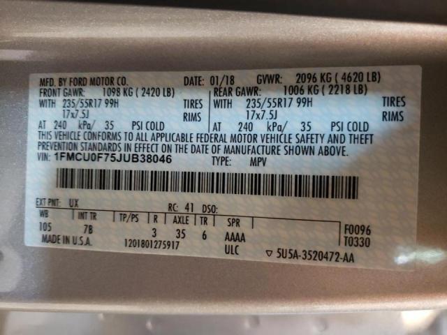 Photo 10 from auction – 2018 FORD ESCAPE S with VIN 1FMCU0F75JUB38046