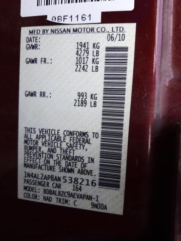 Photo 10 from auction – 2010 NISSAN ALTIMA BAS with VIN 1N4AL2AP8AN538216