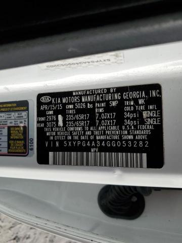 Photo 10 from auction – 2016 KIA SORENTO LX with VIN 5XYPG4A34GG053282