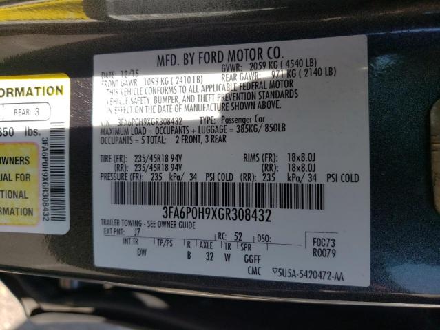 Photo 10 from auction – 2016 FORD FUSION SE with VIN 3FA6P0H9XGR308432