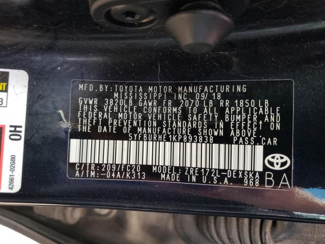 Photo 10 from auction – 2019 TOYOTA COROLLA L with VIN 5YFBURHE1KP893838