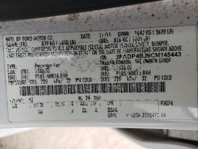 Photo 10 from auction – 2012 FORD FIESTA SE with VIN 3FADP4BJ9CM145443