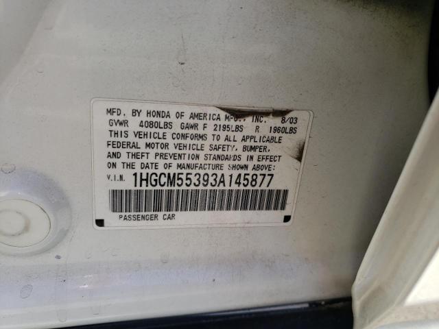 Photo 10 from auction – 2003 HONDA ACCORD LX with VIN 1HGCM55393A145877