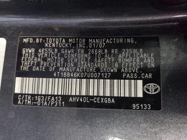 Photo 10 from auction – 2007 TOYOTA CAMRY HYBR with VIN 4T1BB46K07U007127