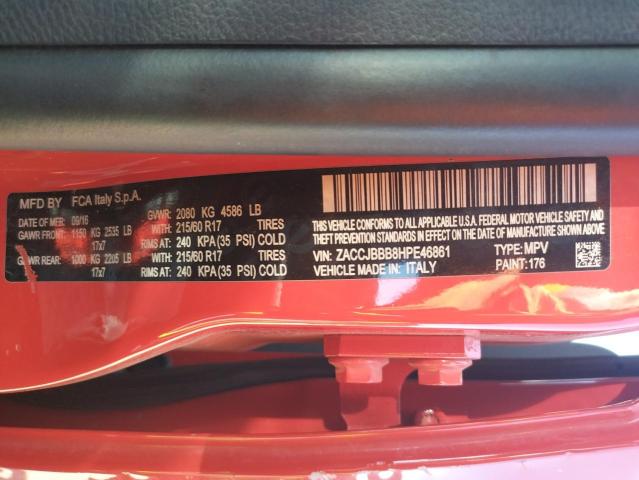 Photo 10 from auction – 2017 JEEP RENEGADE L with VIN ZACCJBBB8HPE46861