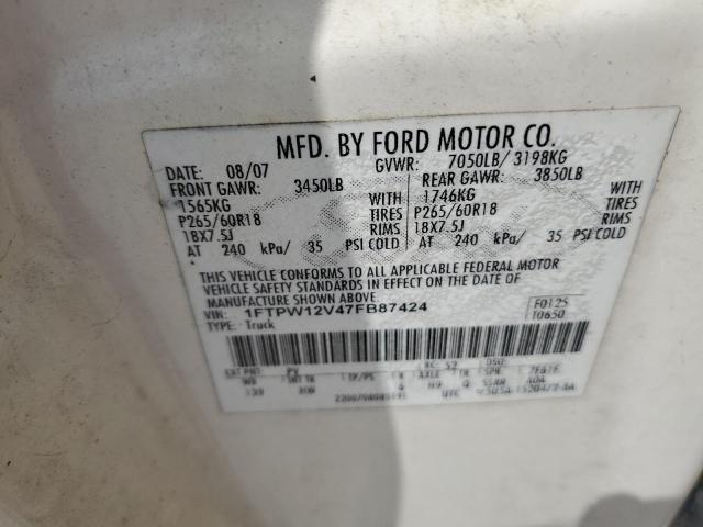 Photo 10 from auction – 2007 FORD F150 SUPER with VIN 1FTPW12V47FB87424