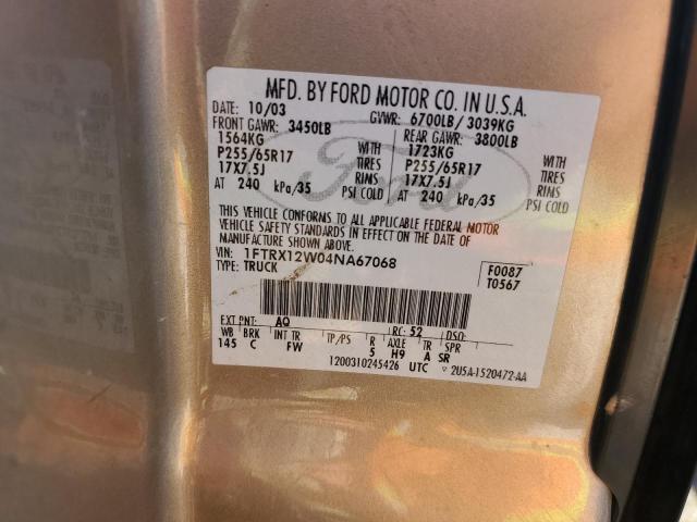 Photo 10 from auction – 2004 FORD F150 with VIN 1FTRX12W04NA67068