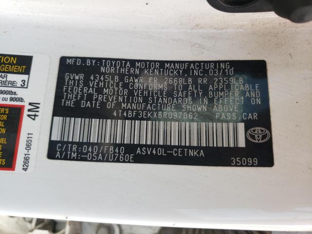 Photo 10 from auction – 2011 TOYOTA CAMRY BASE with VIN 4T4BF3EKXBR097062
