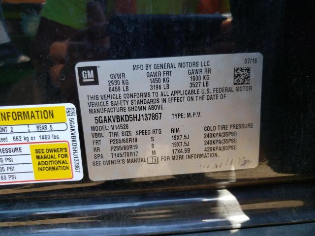 Photo 10 from auction – 2017 BUICK ENCLAVE with VIN 5GAKVBKD5HJ137867