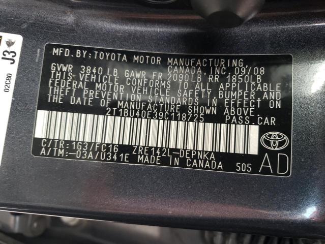 Photo 10 from auction – 2009 TOYOTA COROLLA BA with VIN 2T1BU40E39C118725