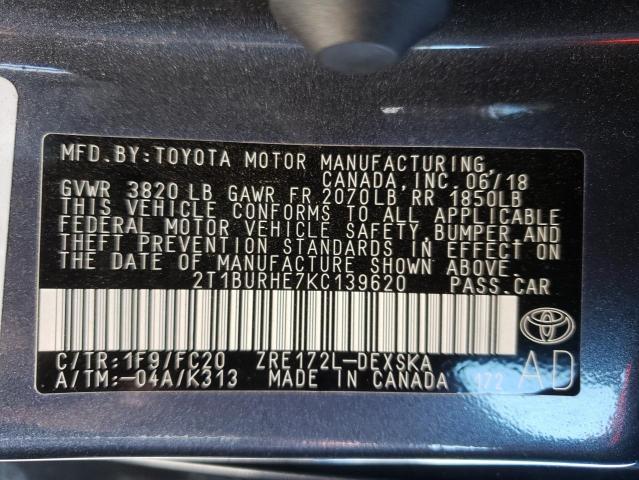 Photo 10 from auction – 2019 TOYOTA COROLLA L with VIN 2T1BURHE7KC139620