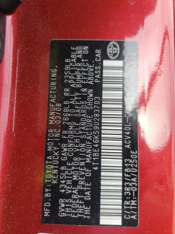 Photo 10 from auction – 2009 TOYOTA CAMRY BASE with VIN 4T1BE46K59U283703