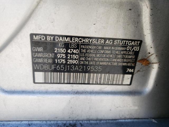 Photo 10 from auction – 2003 MERCEDES-BENZ E 320 with VIN WDBUF65J13A219535