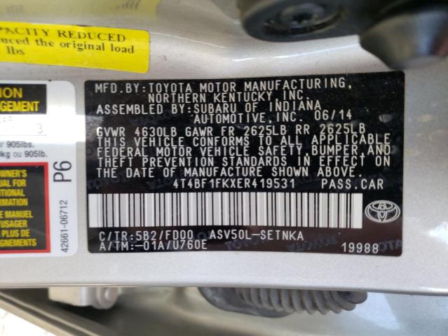 Photo 10 from auction – 2014 TOYOTA CAMRY L with VIN 4T4BF1FKXER419531