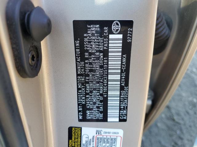 Photo 10 from auction – 2007 TOYOTA CAMRY CE with VIN 4T1BE46K37U519181
