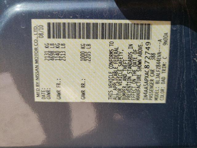 Photo 10 from auction – 2010 NISSAN MAXIMA S with VIN 1N4AA5APXAC872749
