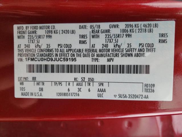 Photo 10 from auction – 2018 FORD ESCAPE SEL with VIN 1FMCU0HD9JUC59195