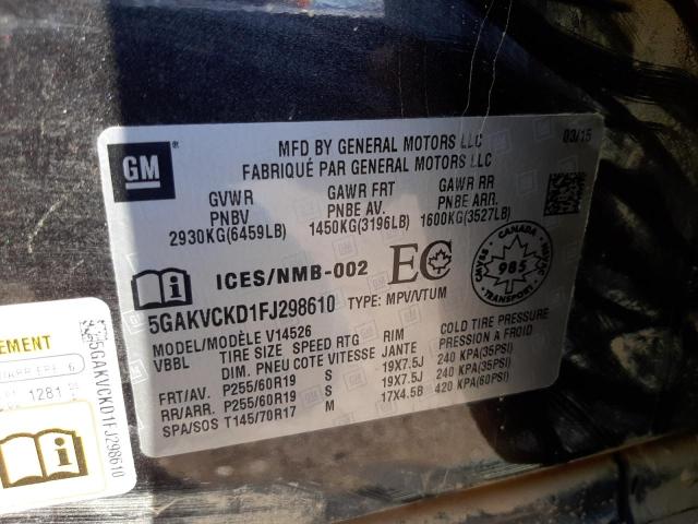 Photo 10 from auction – 2015 BUICK ENCLAVE with VIN 5GAKVCKD1FJ298610